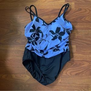 Trim Shaper size 18 swimsuit purple black blouson padded bra tank one piece